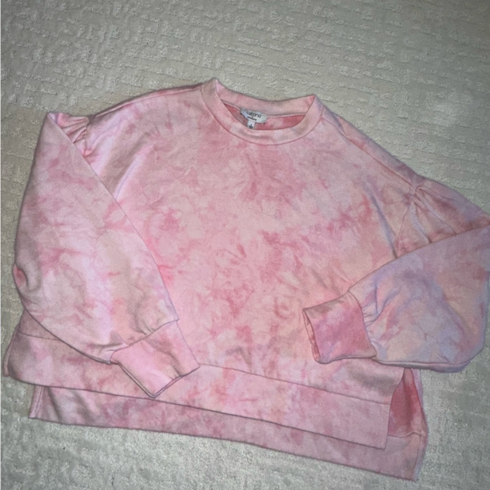 Tie Dye Crop Top Sweatshirt with puff sleeves by Crown & Ivy - Picture 4 of 8